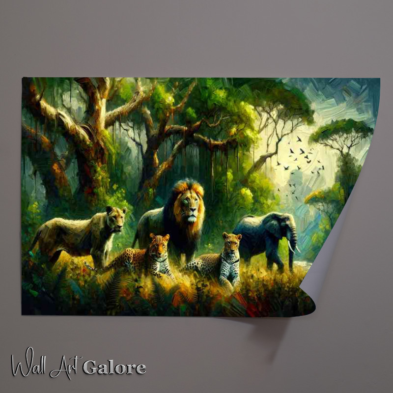 Buy Unframed Poster : (Group of wild animals in a lush forest setting)