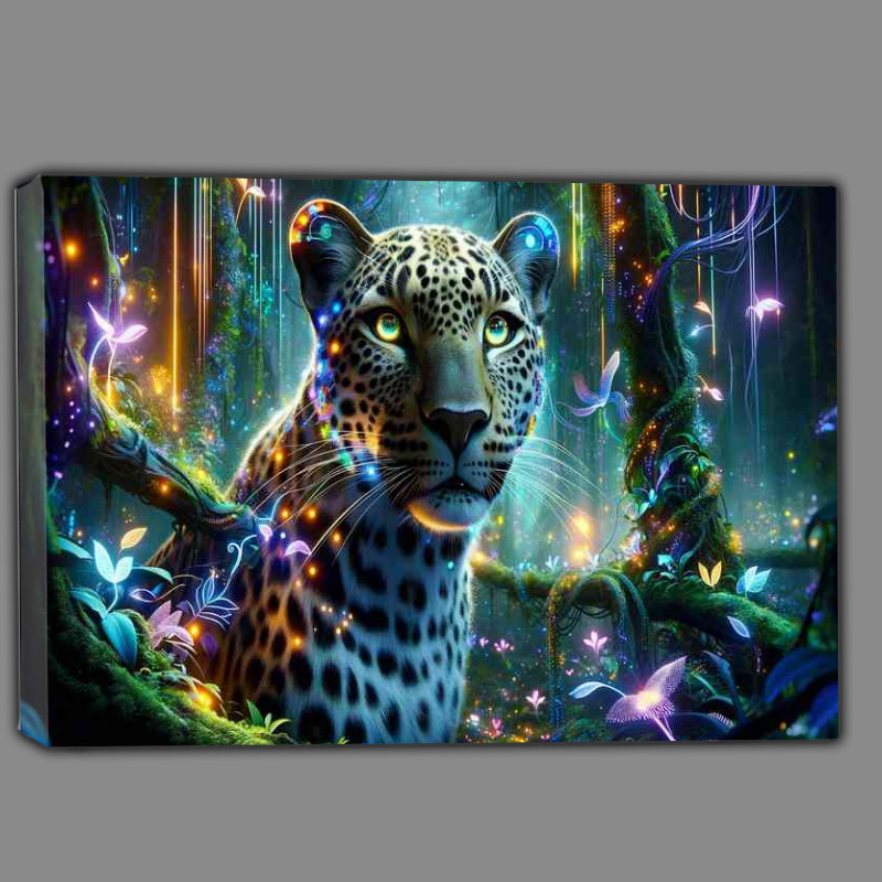 Buy Canvas : (Leopard set in a vibrant futuristic jungle)
