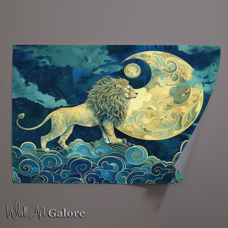 Buy Unframed Poster : (Lion Standing with swirls and moon)