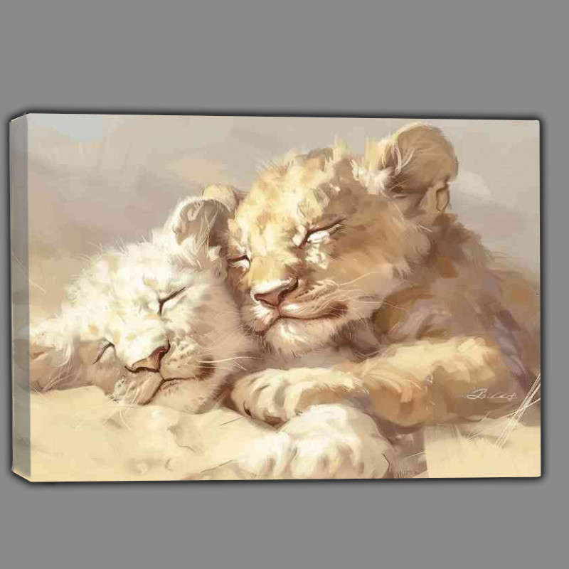 Buy Canvas : (Lion cubs Sleeping during the day)