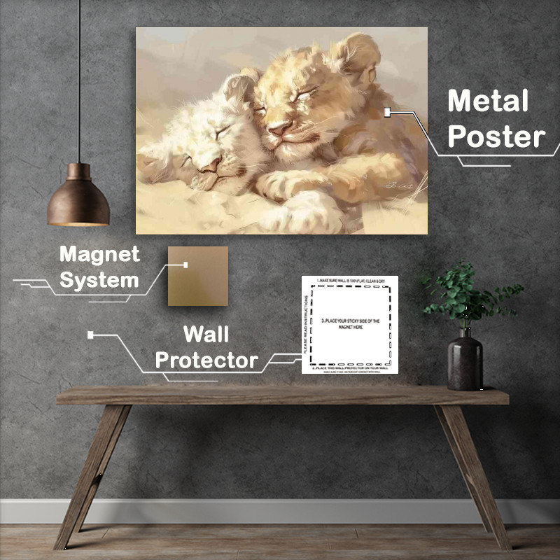 Buy Metal Poster : (Lion cubs Sleeping during the day)