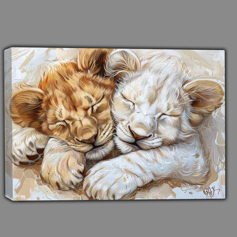Buy Canvas : (Lion cubs during the day in a desert)