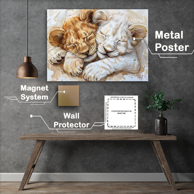 Buy Metal Poster : (Lion cubs during the day in a desert)
