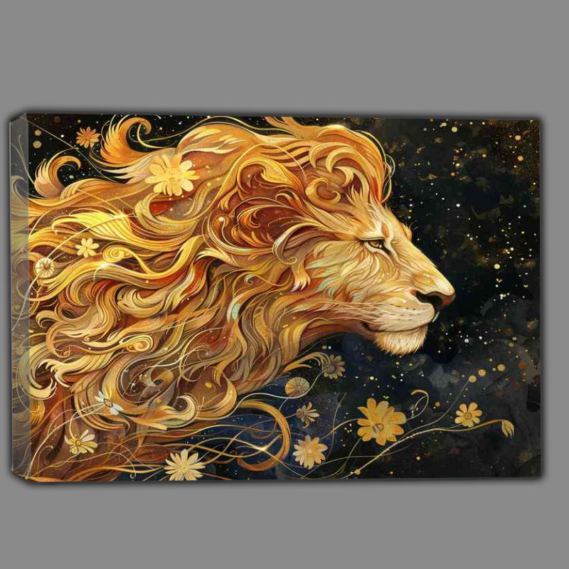 Buy Canvas : (Lion head with a curly main at night)