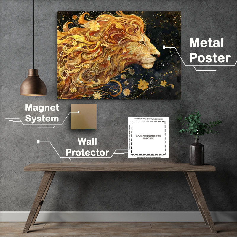 Buy Metal Poster : (Lion head with a curly main at night)