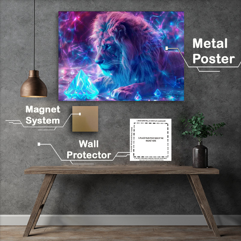 Buy Metal Poster : (Lion is sitting in front of a diamond)