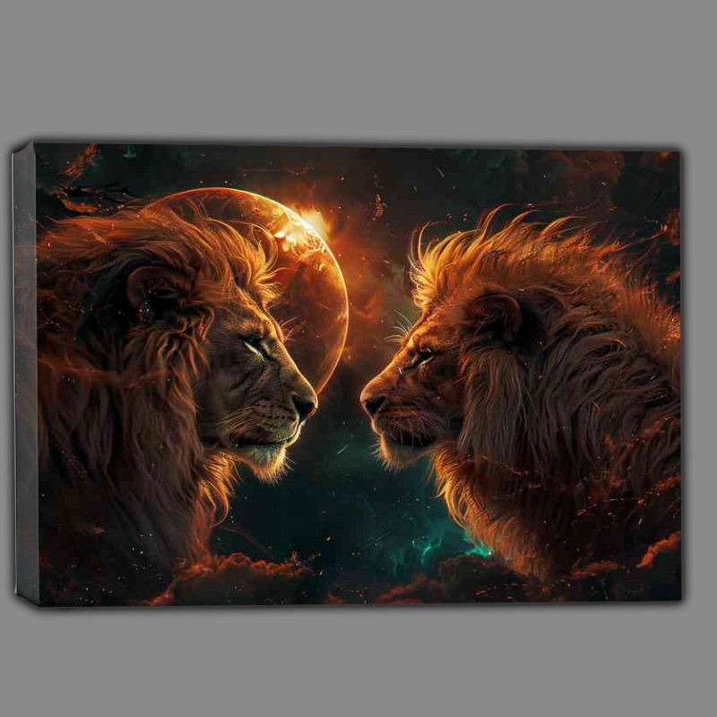 Buy Canvas : (Lions and a sun in the style of fantasy worlds)