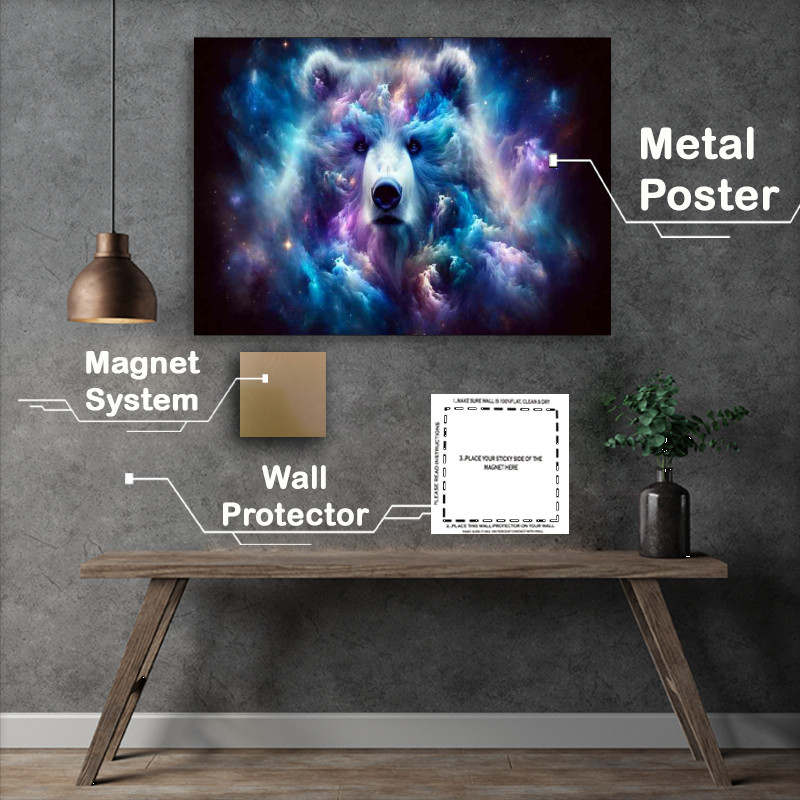 Buy Metal Poster : (Majestic Bear its fur a swirling cosmos of celestial blues and purples)