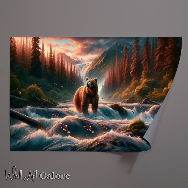 Buy Unframed Poster : (Majestic Grizzly bear its fur swirling with rich browns and ambers)