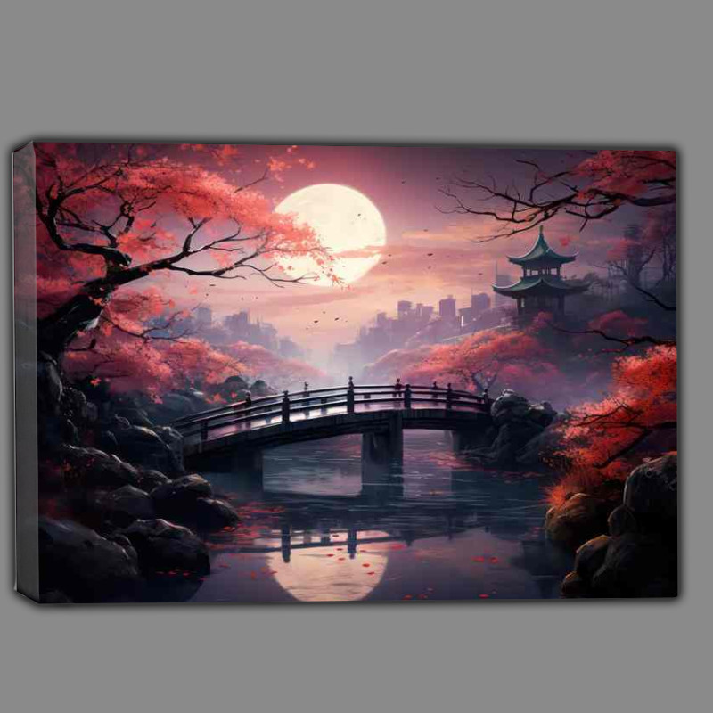 Buy Canvas : (Ephemeral Blooms Over Eternal Waters Japanses inspired bridge)