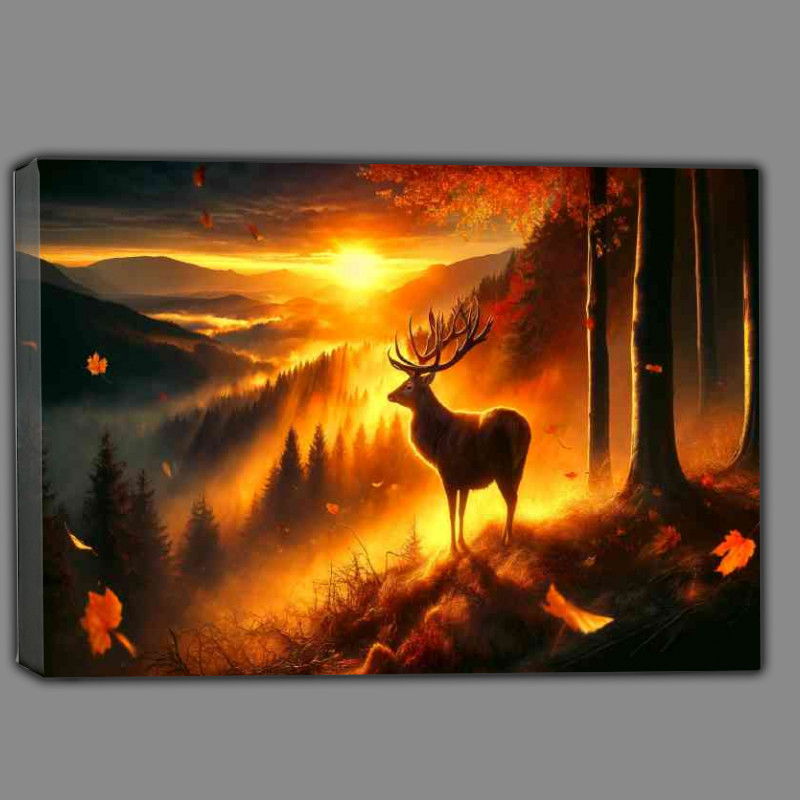Buy Canvas : (Majestic stag its antlers aglow with golden light standing at the edge)