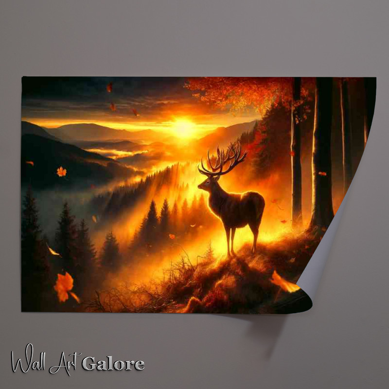 Buy Unframed Poster : (Majestic stag its antlers aglow with golden light standing at the edge)