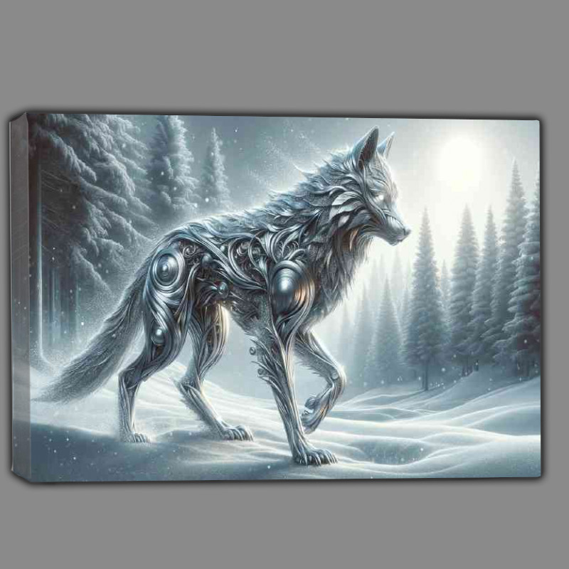 Buy Canvas : (Metallic Wolf its body intricately silver and graphite textures)