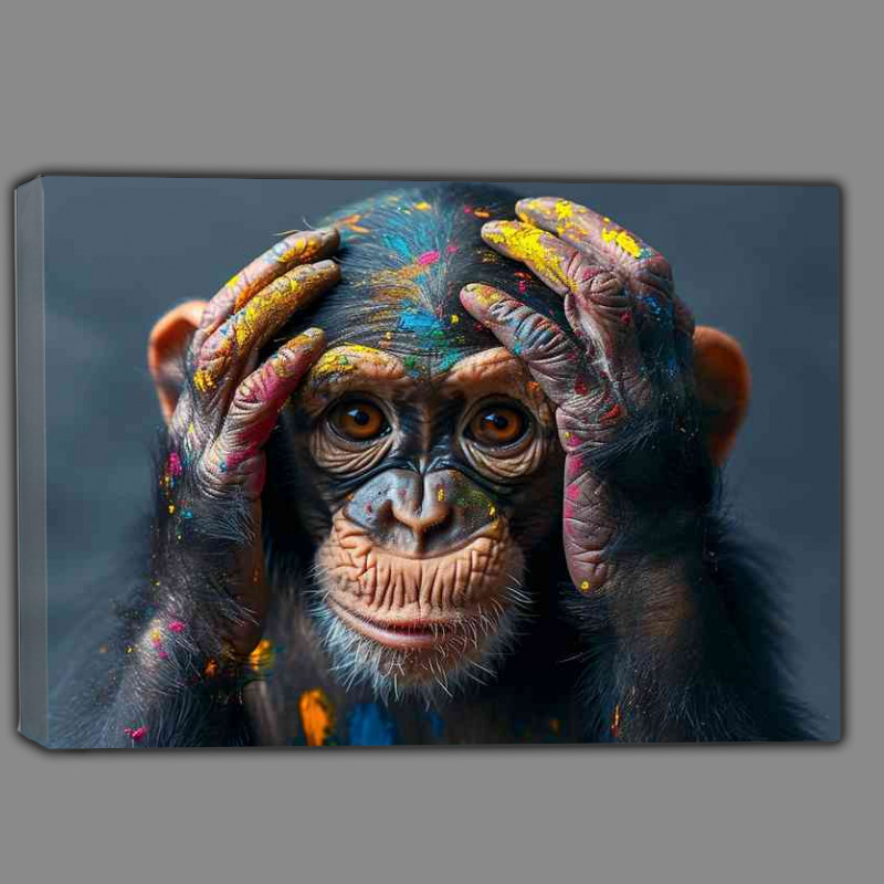 Buy Canvas : (Monkey covered in paint splashes)