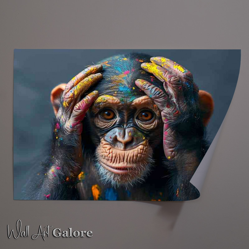 Buy Unframed Poster : (Monkey covered in paint splashes)