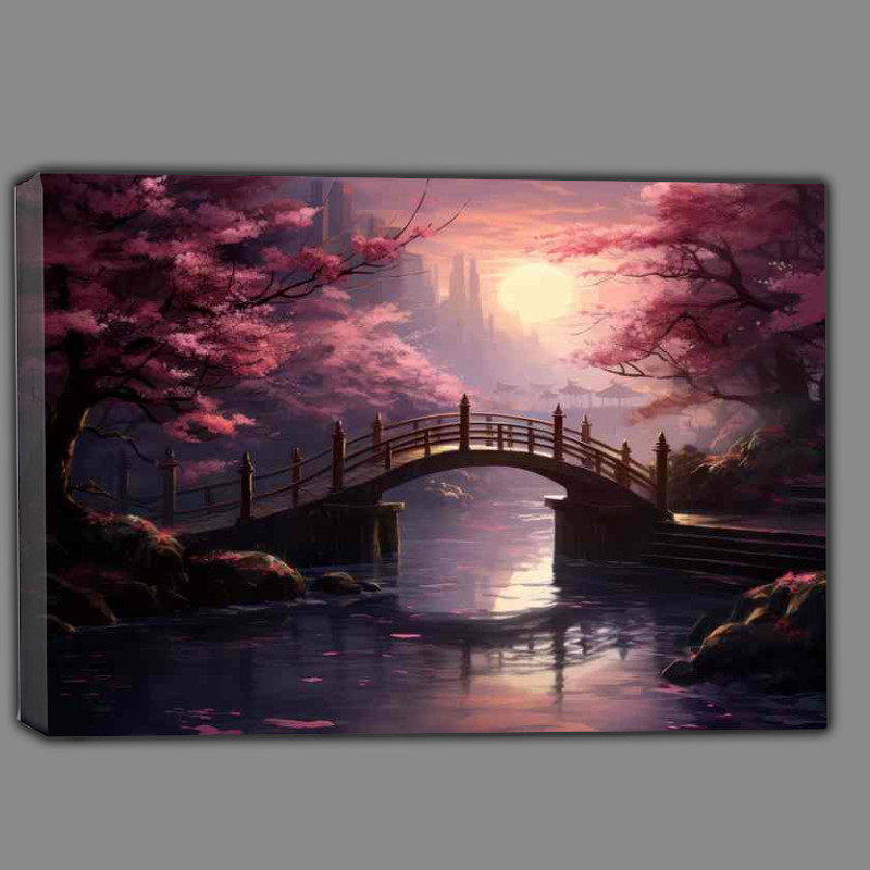 Buy Canvas : (Japanses bridge with Silent Steps Across Lakes and Petals)