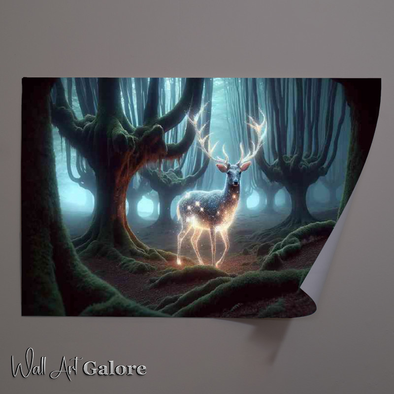 Buy Unframed Poster : (Mystical Deer with glowing antlers standing in a misty woodland)