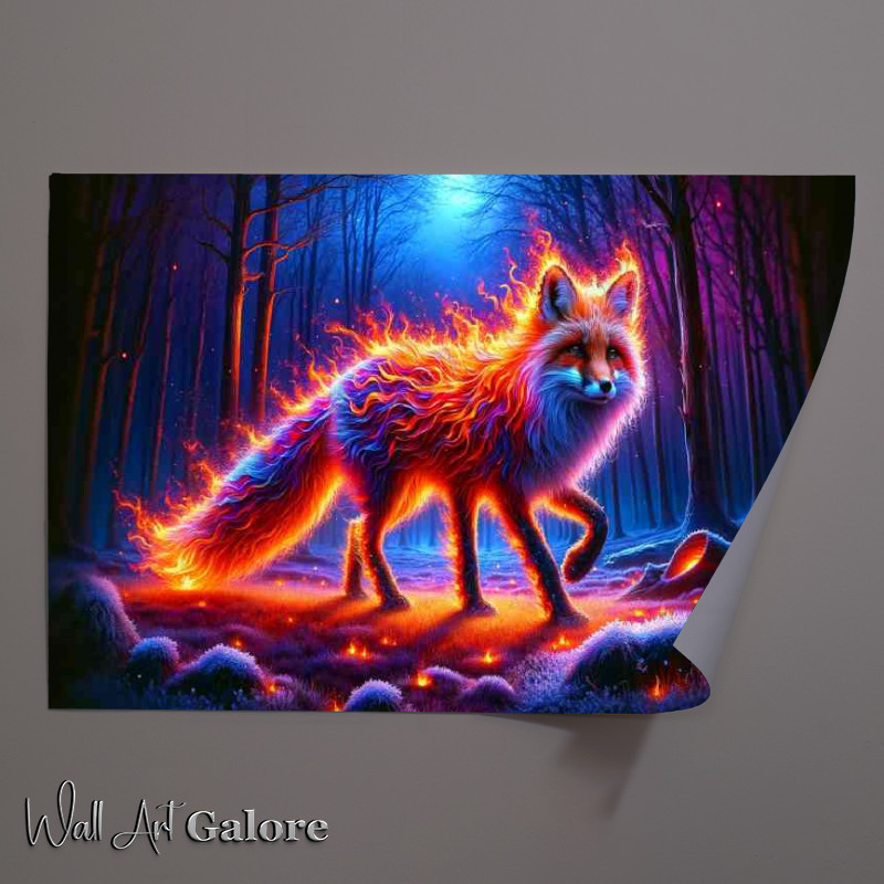 Buy Unframed Poster : (Mystical Fox its fur a cascade of vibrant flames and embers)