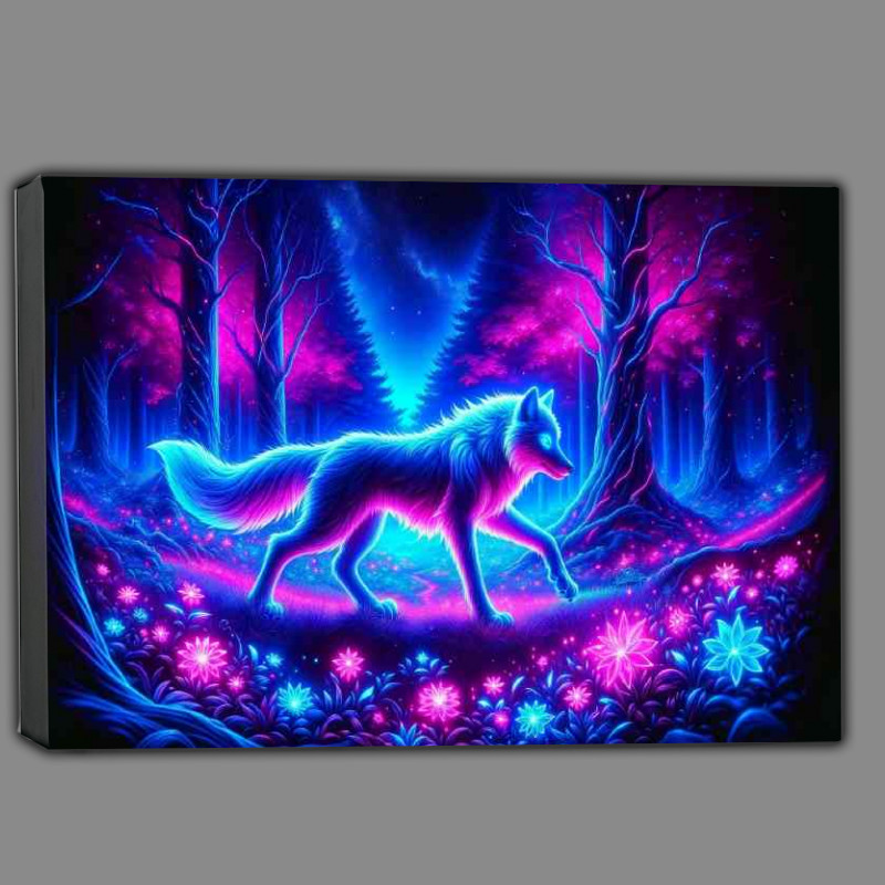 Buy Canvas : (Mystical neon wolf its fur outlined in glowing blue)
