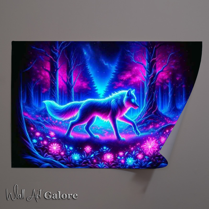 Buy Unframed Poster : (Mystical neon wolf its fur outlined in glowing blue)