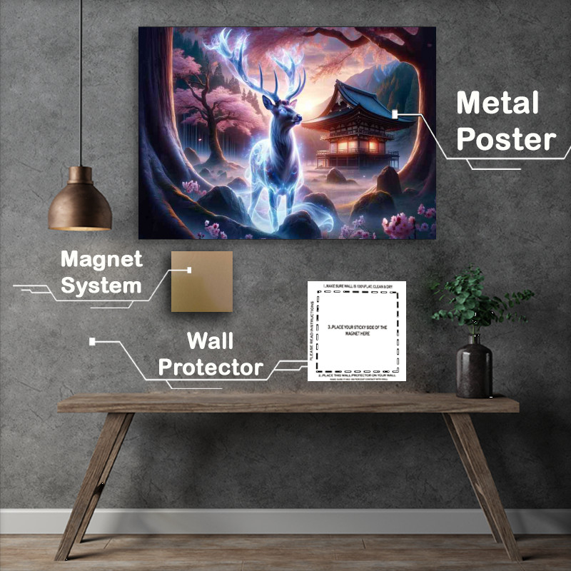 Buy Metal Poster : (Noble Stag its majestic antlers and fur a luminous display)