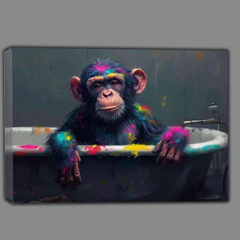 Buy Canvas : (Paint splattered monkey is sitting in the bath)