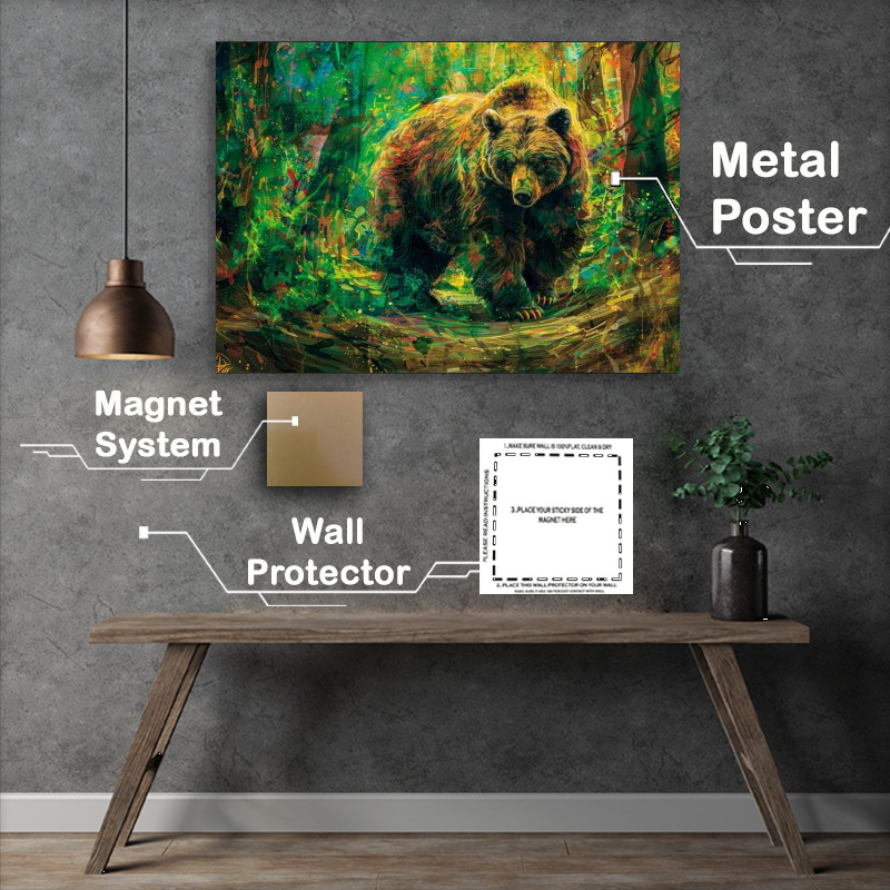 Buy Metal Poster : (Painted style of a big bear on a forest)