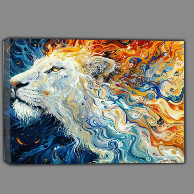 Buy Canvas : (Painting style of a white lion with fire around)