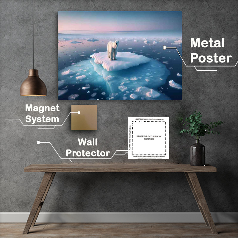 Buy Metal Poster : (Polar bear standing on a small iceberg)