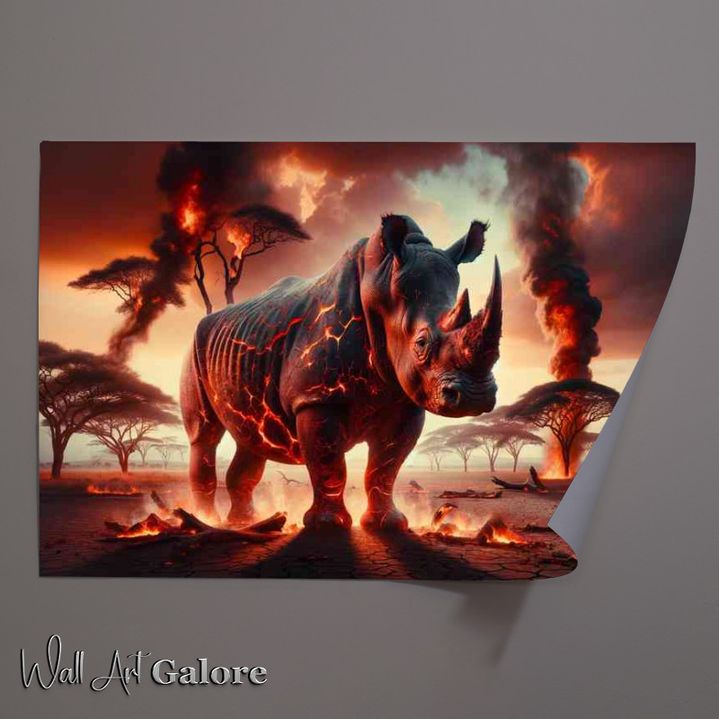 Buy Unframed Poster : (Powerful Rhinoceros its skin a tapestry of fiery lava cracks)