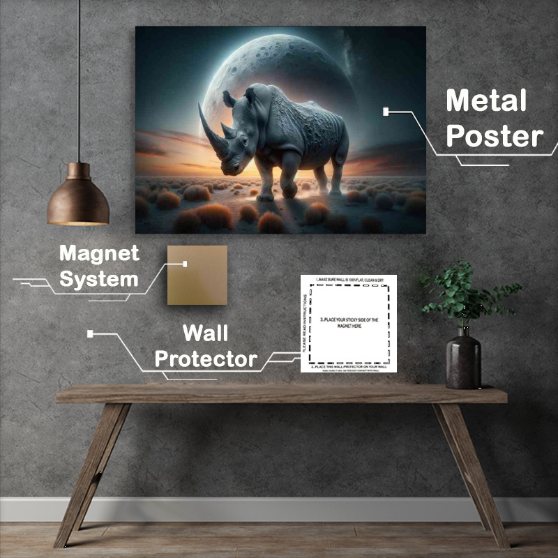 Buy Metal Poster : (Powerful Rhinoceros its skin textured with shades of gray)