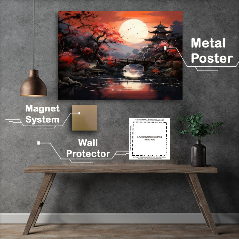 Buy Metal Poster : (Lake Reflections Arches and Blossoms)