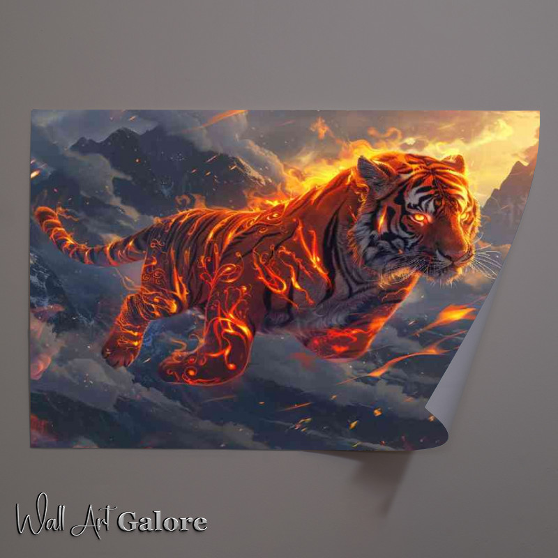 Buy Unframed Poster : (Red Tiger with orange and black flames intricate)