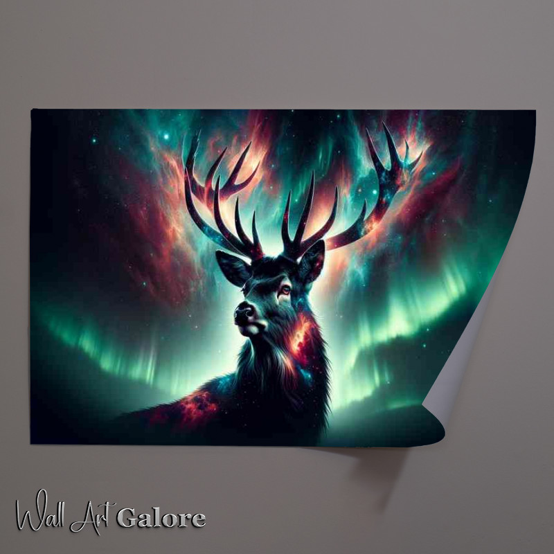 Buy Unframed Poster : (Regal Deer its fur and antlers an interstellar display of cosmic energy)