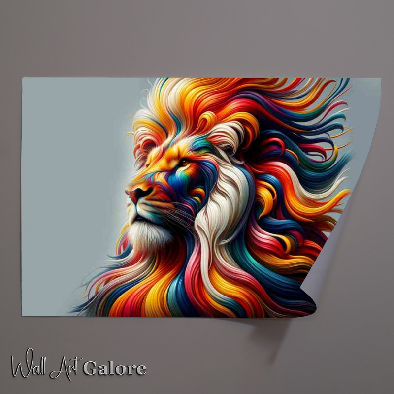 Buy Unframed Poster : (Regal lion whose mane is composed of flowing multicolor)