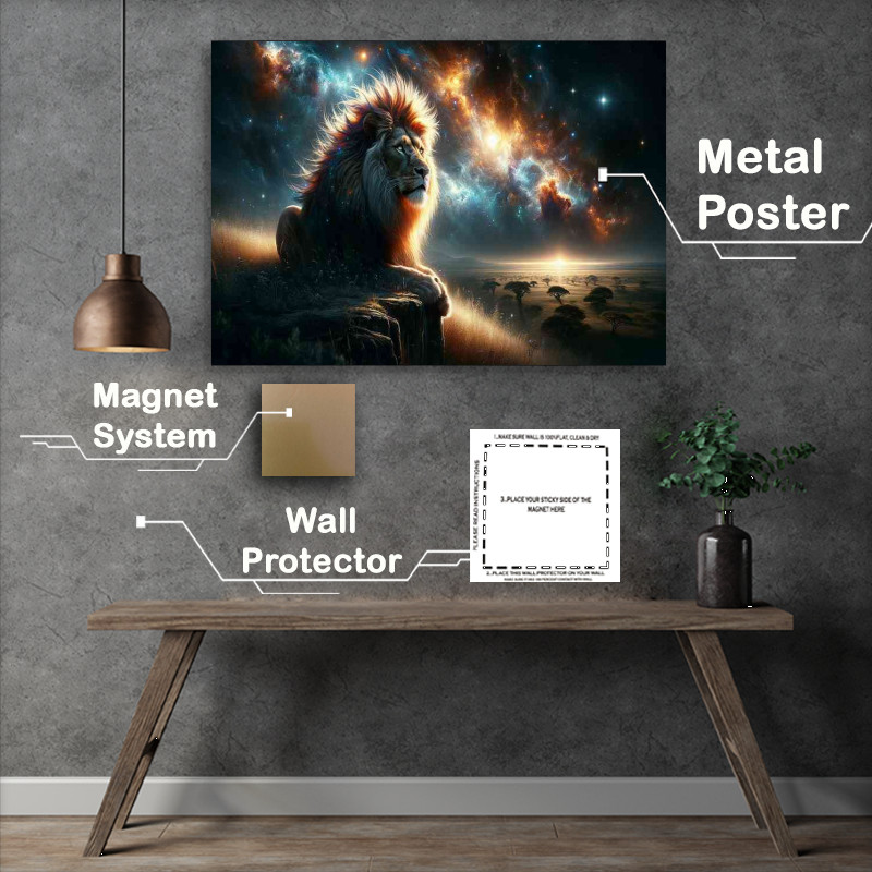 Buy Metal Poster : (Resplendent Lion its mane a cascade of solar flares)