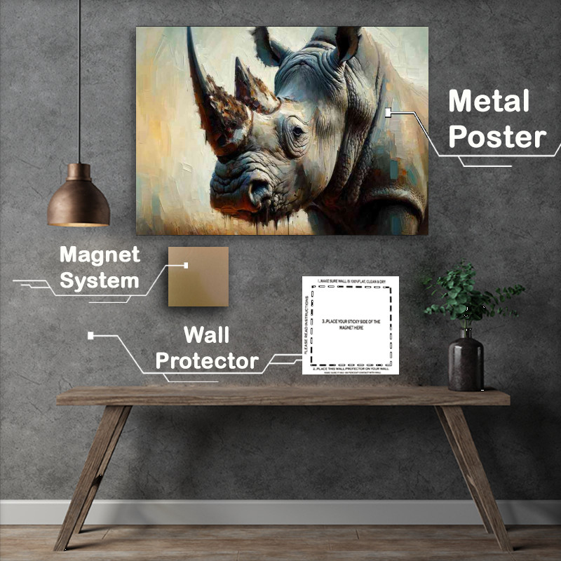 Buy Metal Poster : (Rhinoceros using a heavy palette knife technique)