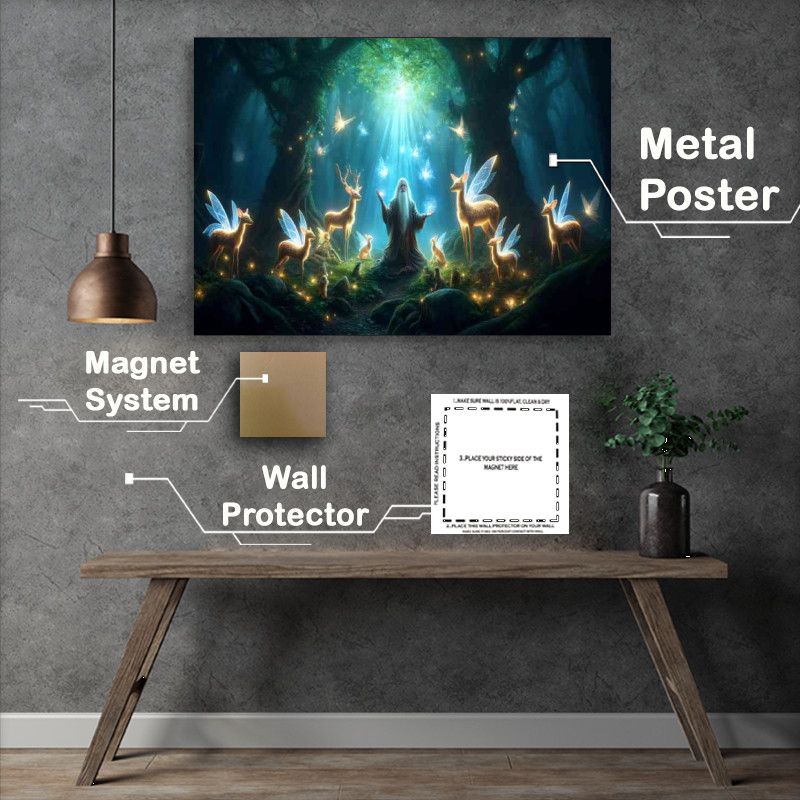 Buy Metal Poster : (Sage surrounded by magical creatures in an enchanted forest)