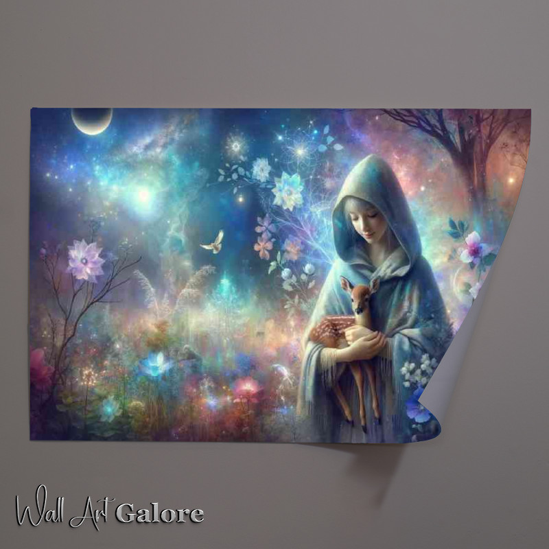Buy Unframed Poster : (Serene girl with a gentle smile holding a small fawn)