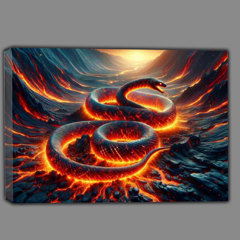 Buy Canvas : (Serpent made of flowing lava a charred volcanic landscape)