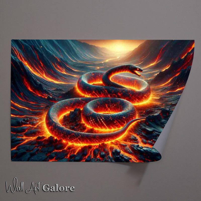 Buy Unframed Poster : (Serpent made of flowing lava a charred volcanic landscape)