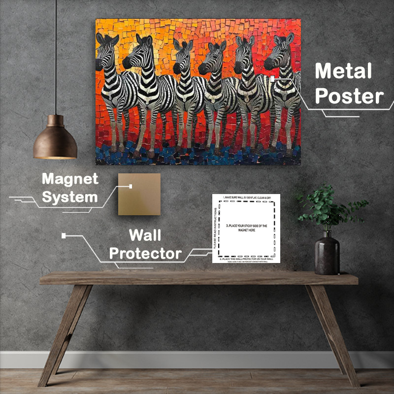 Buy Metal Poster : (Six zebras standing abstract)