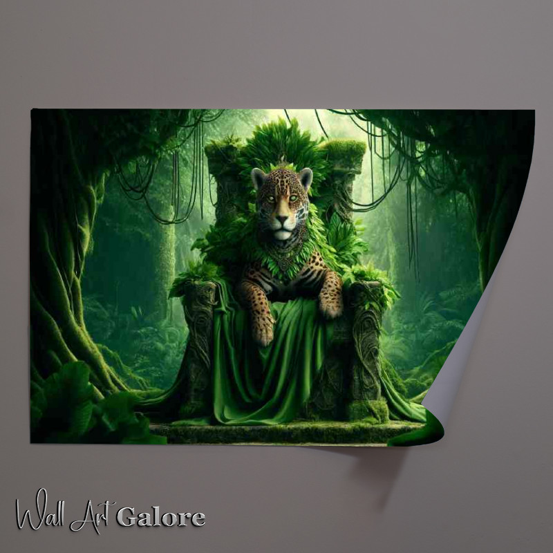Buy Unframed Poster : (Sovereign Jaguar draped in a cloak of deep green leaves)
