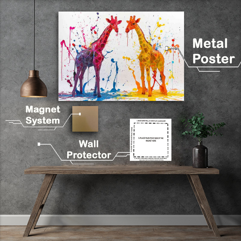 Buy Metal Poster : (Splattered giraffes painted art)