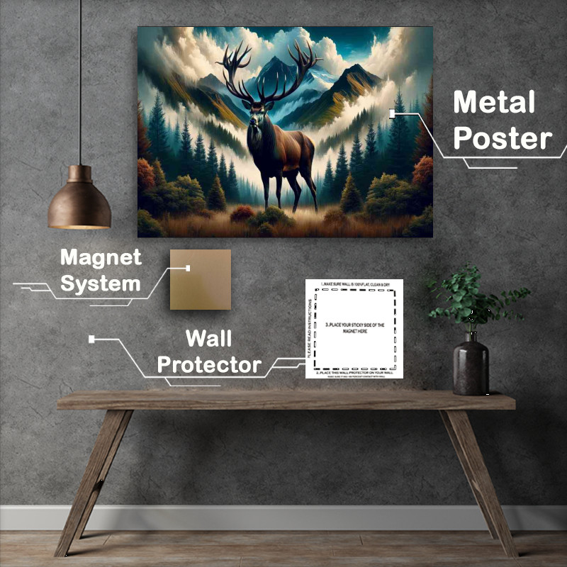 Buy Metal Poster : (Stag its antlers a fusion of earth and sky elements)