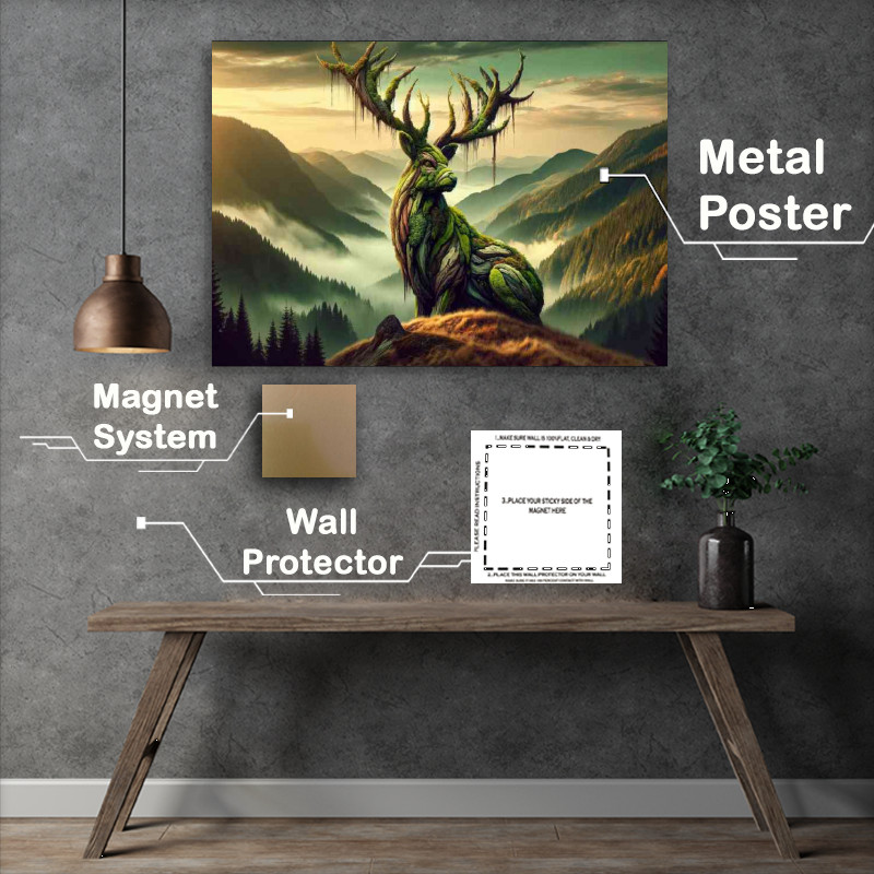 Buy Metal Poster : (Stag its antlers and body composed of living stone and moss)