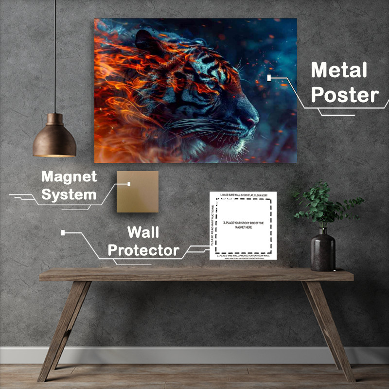 Buy Metal Poster : (The Black Tiger with flames)