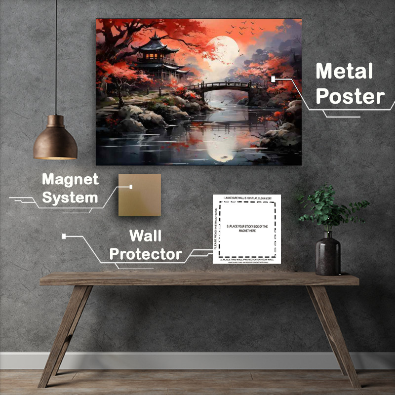 Buy Metal Poster : (Sakura Serenity Bridges Over Still Waters)