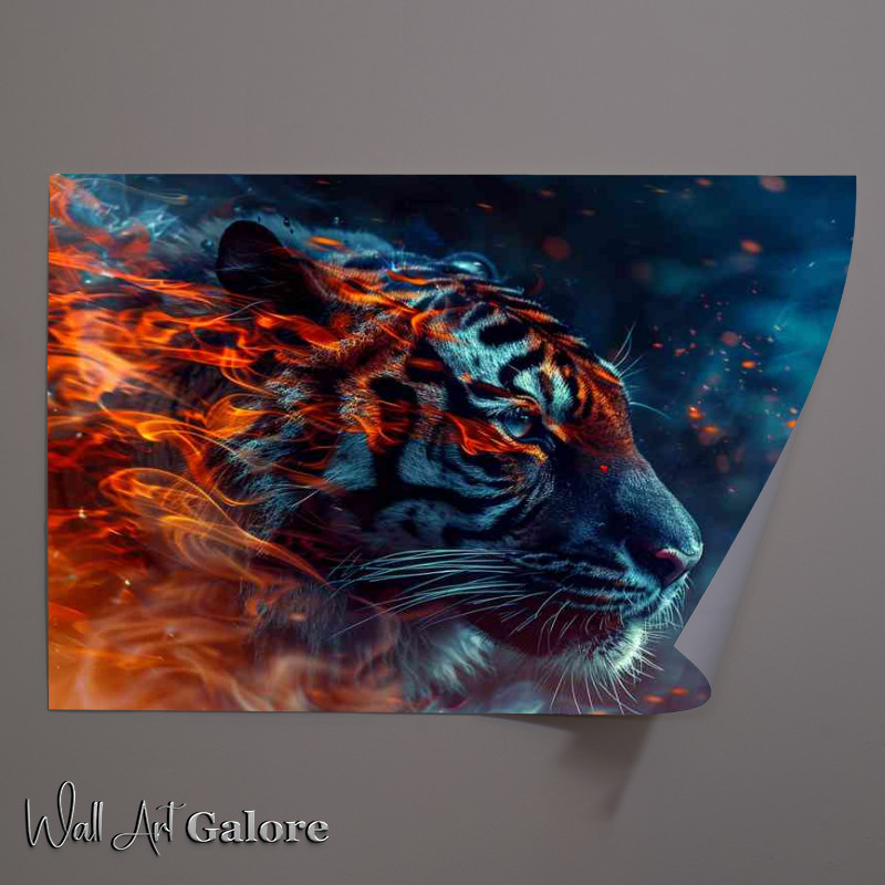 Buy Unframed Poster : (The Black Tiger with flames)