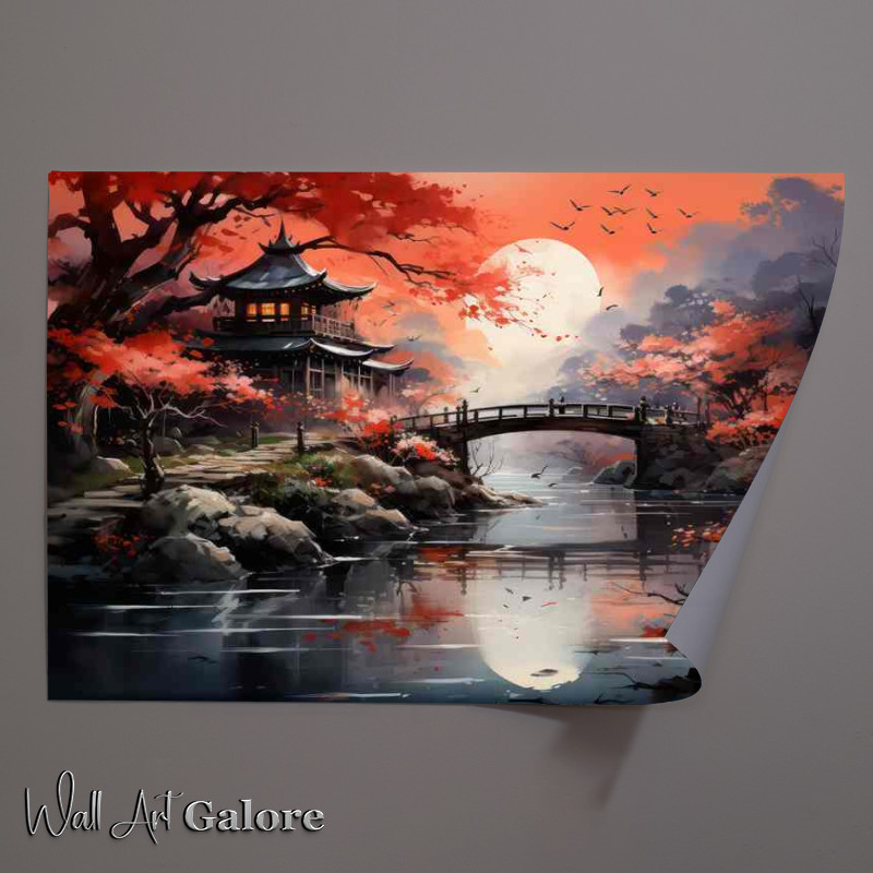 Buy Unframed Poster : (Sakura Serenity Bridges Over Still Waters)
